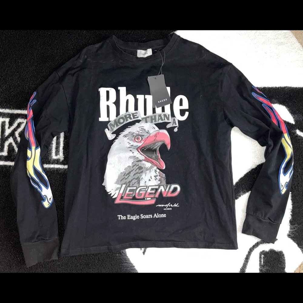 Rhude Men's US Large Legend Eagle Long Sleeve Tee Black Multi maxfield LA